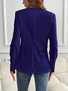 SHEIN LUNE 休闲简约纯色前开西装外套 - 寶藍色 - 查看 2