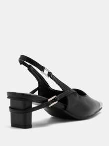 CUCCOO BIZCHIC Women's Fashion Pointed Toe Metal Chunky Heel Design Versatile Pumps For Christmas And New Year Holiday Vibe Fall And Winter - Black - View 5