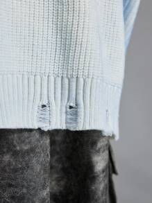 NEON BLANC Men's Loose Fit Crew Neck Ink Splash Print Knit Sweater, For Fall Winter - Blue - View 5