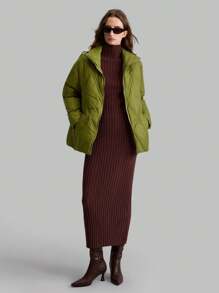 Ontre Olive Green Quilted Loose Casual Christmas Fashionable Padded Jacket, Winter