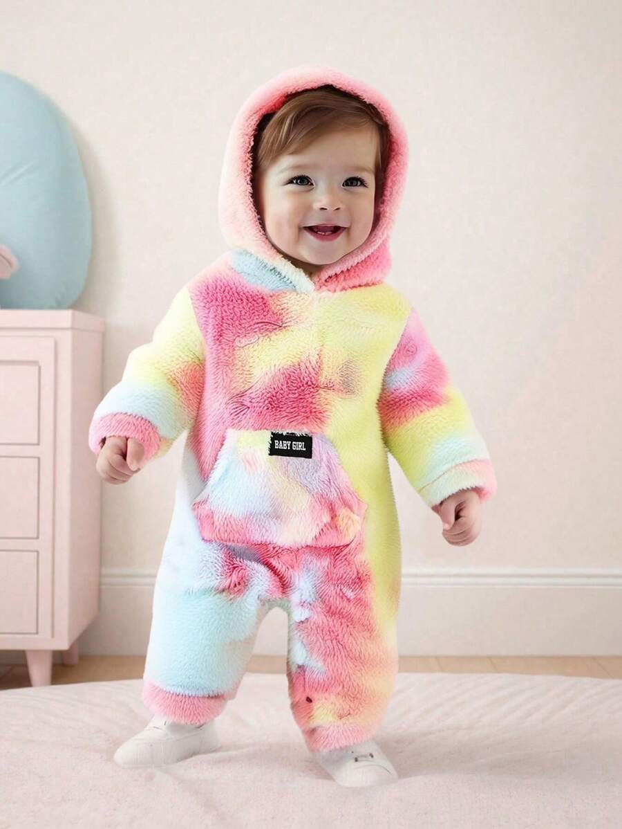 SHEIN Bộ đồ liền thân dài tay nhiều màu sắc ấm áp dễ thương cho bé gái sơ sinh, mùa thu/đông - Nhiều màu - Xem 1