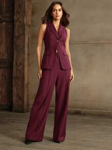 Anewsta 3pcs Classy Blazer, Vest And Pants Set For Work - Burgundy - View 5