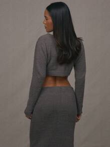 MUSERA Fluffy Cropped Cardigan   New Year - Grey - View 3