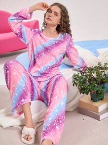 Plush Rainbow Women Pajama Set, Autumn/Winter - Multicolor - View 4