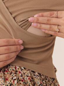 SHEIN 孕妇纯色花卉印花拼接哺乳长袖连衣裙，秋季