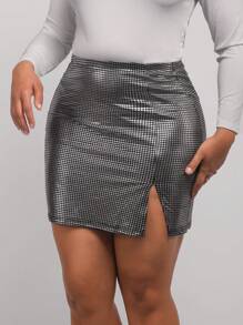 SHEIN Clasi Váy bó sát mini lấp lánh thời trang thu đông cỡ lớn - Bạc - Xem 3