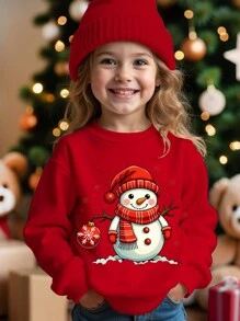 SHEIN Young Girls' Christmas Merry Christmas Cute Snowman Graphic Casual Loose Fit Round Neck Pullover Thick Knit Warm & Comfortable Versatile Sweatshirt, Suitable For Autumn/Winter, Christmas Outfits For Girls, Christmas Young Girl Clothes, Toddler Costume, Little Girl Clothes, Girls Fall Outfits, Young Girl Costume, Girls Young Girl Costumes, Girls Winter Clothes, Crew Neck Sweatshirt, Red Sweatshirt, Cute Sweatshirt - Burgundy - View 1