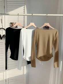 SHEIN EZwear Plus Size Women 3-Piece Casual V-Neck Long Sleeve T-Shirt Set, Multi-Colors
