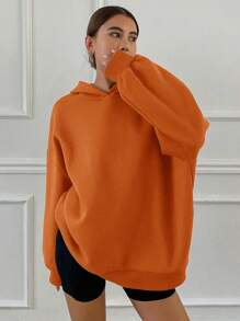 DAZY Hooded Casual Thermal Lined Solid Color Unisex Loose Fit Sweatshirt - Burnt Orange - View 4