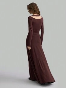 Ontre Vestido elegante y sencillo de manga larga con cuello de cowl, vuelo en el dobladillo, perfecto para fiestas y Año Nuevo, una prenda imprescindible para combinar