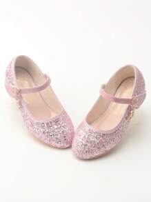 Girls' High Heels, Kid's Crystal Leather Shoes, Girl Party Dress & Piano Recital Silver Princess Shoes