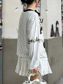 INAWLY Áo nỉ in chữ sọc nhiều màu thường ngày cho nữ, dành cho mùa thu - Nhiều màu - Xem 2