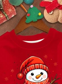 SHEIN Young Girls' Christmas Merry Christmas Cute Snowman Graphic Casual Loose Fit Round Neck Pullover Thick Knit Warm & Comfortable Versatile Sweatshirt, Suitable For Autumn/Winter, Christmas Outfits For Girls, Christmas Young Girl Clothes, Toddler Costume, Little Girl Clothes, Girls Fall Outfits, Young Girl Costume, Girls Young Girl Costumes, Girls Winter Clothes, Crew Neck Sweatshirt, Red Sweatshirt, Cute Sweatshirt - Burgundy - View 4