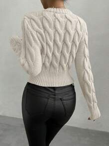 Chiquease 1 件女式休闲纯色圆领长袖套头衫，秋冬 - 淺灰色 - 查看 3