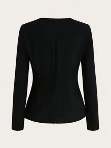 SHEIN Clasi Women's Minimalist Zipper Waist Long Sleeve Jacket - Black - View 2