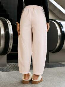 SHEIN Essnce Women's Solid Color Elastic Waist Pocket Wide Leg Loose Casual Pants