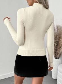 Chiquease Áo len nữ mùa thu/đông mới, kiểu dáng dễ thương, có nơ trang trí, ôm sát, giữ ấm, lót lông, cổ cao, tay dài, thích hợp mặc trong nhà. - Màu be - Xem 2