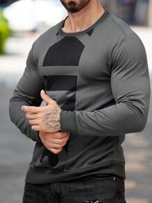 Manfinity Homme Men's Graphic Print Crew Neck Long Sleeve Sweatshirt, Casual Everyday Wear - Grey - View 3