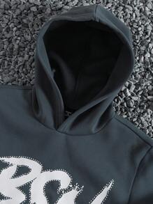 Manfinity Roghcode 2pcs Men Sports Casual Letter & Star Print Hooded Sweatshirt & Pants Set, Autumn - Multicolor - View 4