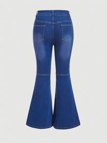 SHEIN MOD Plus Size Sexy Skinny Stretchy Flare Jeans, Blue