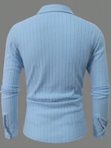 Manfinity Homme Men's Plain Corduroy Casual Commuting Striped Single-Breasted Long Sleeve Shirt, Autumn, For Work, Husband, Business