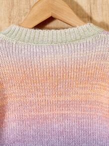 Tween 女童渐变彩虹荷叶边圆领长袖套头衫，常规款式，适合日常、外出、秋冬、活动 - 彩色 - 查看 7