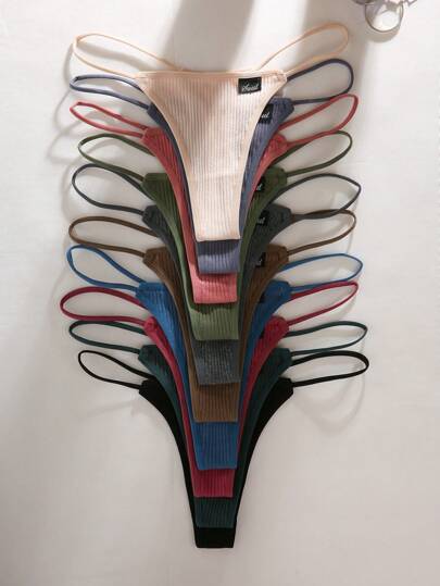 10条装纯色性感罗纹弹力丁字裤