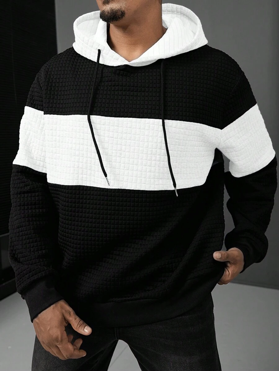 Manfinity Homme Plus Size Men's Casual Contrast Color Hooded Sweatshirt - Multicolor - View 1