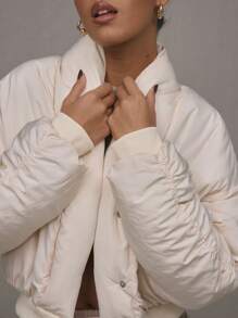 MUSERA Collar Detail Padded Coat - Beige - View 5