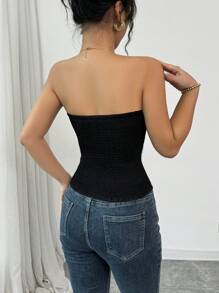 TrendSteals Women's Retro French Chic Versatile Fashion Crop Top Asymmetrical Color Block Design Suitable For New Year Party, Valentine's Day - Black - View 2