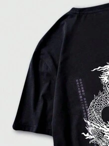 ROMWE MEN Anime Nam In rồng Áo thun - màu đen - Xem 7