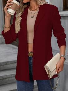 SHEIN LUNE Women Stand Collar Blazer Jacket, Elegant For Work Commute In Autumn For New Year Clothes