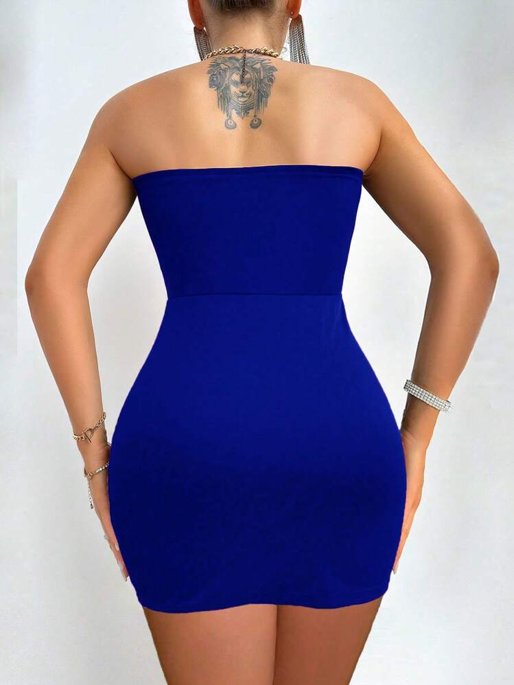 VaVaBold Women Elegant Solid Color Fitted Tube Mini Dress | SHEIN