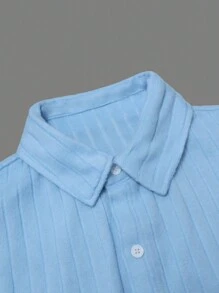 Manfinity Homme Men's Plain Corduroy Casual Commuting Striped Single-Breasted Long Sleeve Shirt, Autumn, For Work, Husband, Business