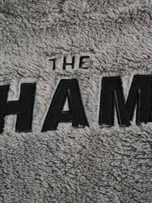 Manfinity Homme Men's Letter Embroidery Reversible Fleece Hoodie With Drawstring, Casual For Autumn/Winter - Dark Grey - View 3