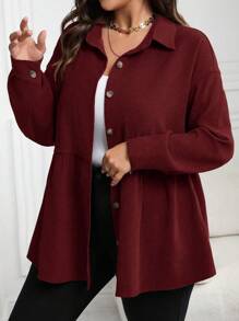 SHEIN LUNE Camisa casual de manga larga de color liso para otoño y ropa de Año Nuevo, talla grande
