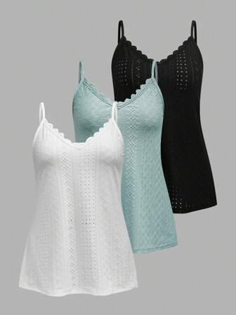 3 件套大码女式镂空刺绣拼接水溶蕾丝吊带背心