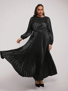 SHEIN Clasi Elegantes schwarzes plissiertes Kleid in Große Größen - Schwarz - Übersicht 4