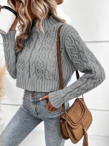Calvaya Women Solid Stand Collar Long Sleeve Cropped Casual Pullover Sweater, Autumn/Winter