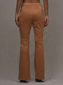 MUSERA Faux Suede Zip Fastening Flare Trousers 90's Summer Sexy - Brown - View 4