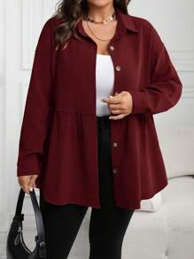 SHEIN LUNE Camisa casual de manga larga de color liso para otoño y ropa de Año Nuevo, talla grande