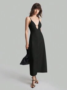 Ontre 2025 New Women Black V-Neck Backless Elegant Waisted A-Line Dress, Versatile Wear For Daily, Valentine's Day Party, Birthday, Spring & Summer