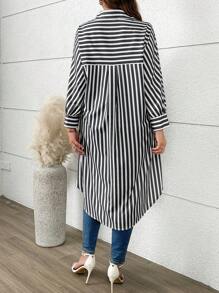 SHEIN LUNE 女士休闲高低宽松条纹衬衫