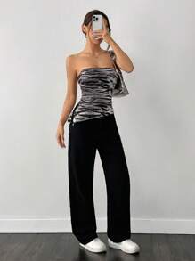 SHEIN EZwear 1 pièce Top plissé à ourlet asymétrique imprimé zèbre pour femmes