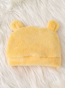 SHEIN Newborn Simple Solid Yellow Long Sleeve Jumpsuit With Hat And Gloves, Infant Homewear Set - Yellow - View 3