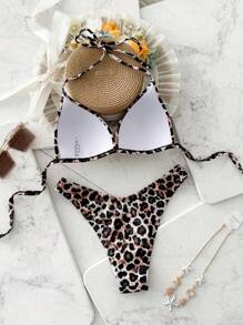 SHEIN Swim Bikini in họa tiết da báo gợi cảm Stiff Cup 2025 mùa hè - Nhiều màu - Xem 2