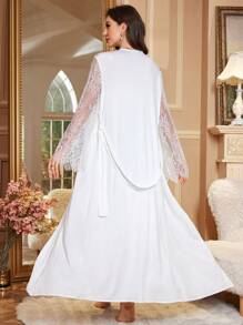 2pcs Set: Sexy High Slit Dress + Elegant Robe For Women, Autumn/Winter Sleepwear, Vacation