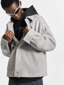 NEON BLANC 1pc Men Grey Street-Style Split Long Sleeve Jacket, For Fall Winter - Grey - View 3