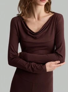 Ontre Vestido elegante y sencillo de manga larga con cuello de cowl, vuelo en el dobladillo, perfecto para fiestas y Año Nuevo, una prenda imprescindible para combinar
