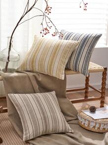 装饰性波西米亚风抱枕套，农舍风格纹理枕套，18 x 18 英寸，适用于椅子、沙发、卧室、客厅等家居装饰，经典蓝米条纹（1 件装，2 件装可选） - 藏蓝色 - 查看 3